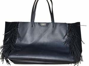 Victoria's Secret Black Fringe Tote Bag Faux Leather Boho